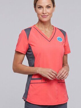 NWT | SCRUBSTAR Active Coral Grey Mesh Panel V-Neck Performance Scrub Top | XXL